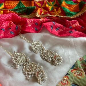 Gold & White Earrings (jhumka with sahara)